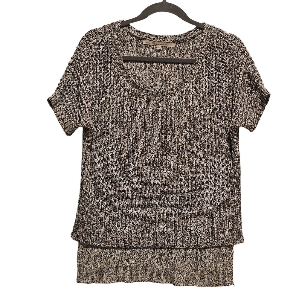 RACHEL RACHEL ROY Black White Speckled Knit Short Sleeve Top Size‎ S